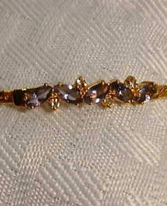 VTG Signed AVON Gold Tone SP Pale Purple Stone CZ Dainty 7" Fashion Bracelet - Picture 1 of 5