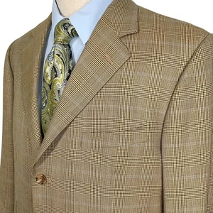 Ermenegildo Zegna Blazer Men 42R Brown Blue Prince Edward Plaid Wool Jacket USA - Picture 1 of 12