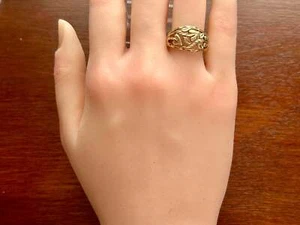 10k Gelbgold offene Arbeit Blumenmuster Cocktail Ring Band Gr. 7 - Bild 1 von 10