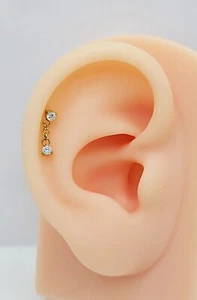 20G/18G/16G Titanium Dangle two CZ Threadless Flat Back Earrings Push Pin Labret - Picture 1 of 13