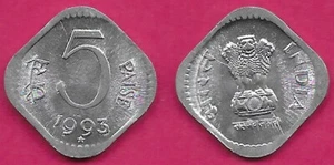 INDIA 5 PAISE 1993-H UNC WEIGHT REDUCED,ASOKA LION PEDESTAL,DENOMINATION AND DAT - Picture 1 of 1