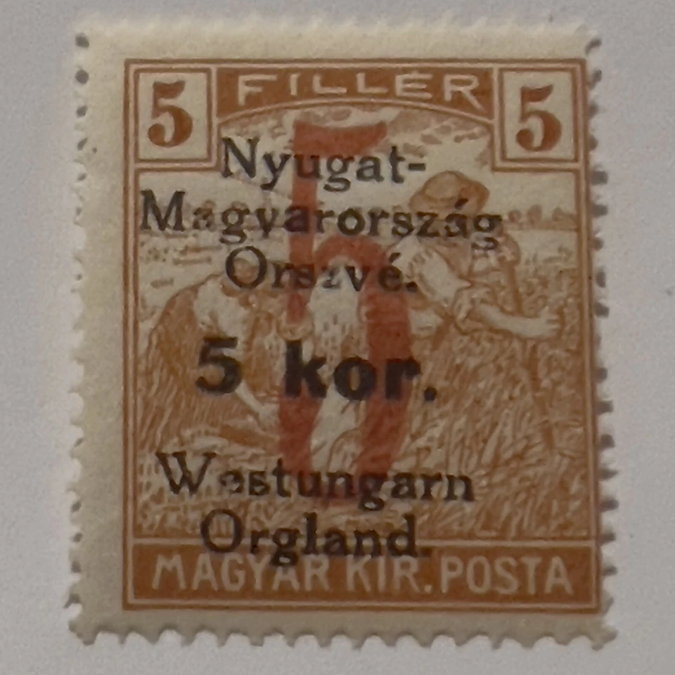 RARO SELLO DE SOBREIMPRESIÓN MNH 1921 HUNGRÍA OCCIDENTAL COMO NUEVO MI#67 NYUGAT-MAGYARORSZAG ORSZVE Foto 1 de 2