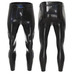 Men Pants Sweatpants Tights Shiny Trousers PU Leather Bottoms Moto Biker Rave - Picture 1 of 16