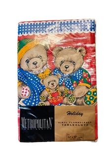 Vintage Metropolitan Home Designs Holiday Bears Vinyl Tablecloth 52”x90 NOS - Picture 1 of 5