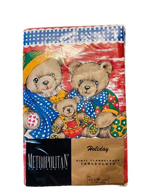 Holiday Bears Vinyl Tablecloth 52”x90 NOS Metropolitan Home Designs  - Image 1 of 4