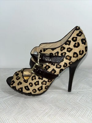 MICHAEL KORS Leopard Print calf hair Booties Mary Jane Open Toe Pumps Size 7.5 M - Image 1 of 4
