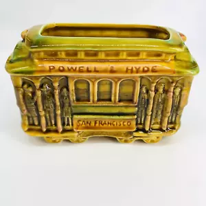 VINTAGE 70S GLAZED TROLLEY ART CERAMIC CABLE CAR SAN FRANCISCO CA USA PLANTER - Picture 1 of 12