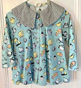 VTG Mousefeathers Button Front Collared Tunic Top Blouse Blue Retro Kitchen Sz 8 - Picture 1 of 18