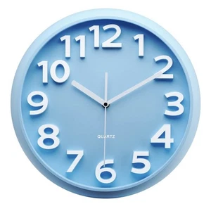 Orologio da parete 13 pollici silenzioso antiticchettio blu cielo moderno con numeri 3D per arredamento - Foto 1 di 4