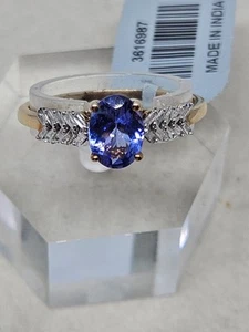 Anillo de diamantes y tanzanita de oro de 9kt talla S (1,89 g) - Imagen 1 de 12