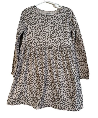 ✨Carters 女孩猎豹印花长袖中长连衣裙尺寸 5t 秋季假日 — 第 1/4 张图片