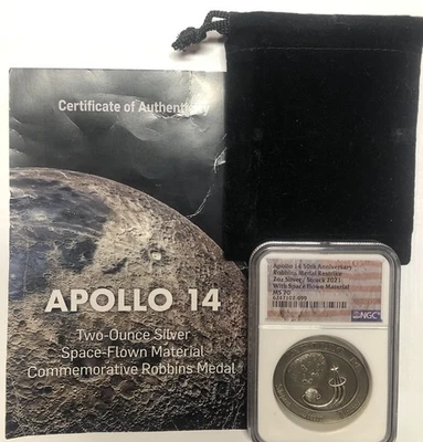 2021 APOLLO 14 50th Anniv Robbins Medal Restrike 2oz NGC MS70💥FLAWLESS QUALITY - Image 1 of 4