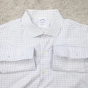 Brooks Brothers Hemd Herren 17, 34 weiß/blau Slim Fit Ägyptische Baumwolle French Cuff - Bild 1 von 14