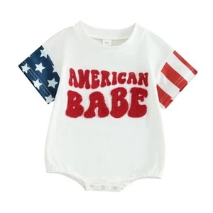 Toddler Boy Girl 4th of July Outfits Short Sleeve Romper 3-6 Months A4-white - Picture 1 of 7