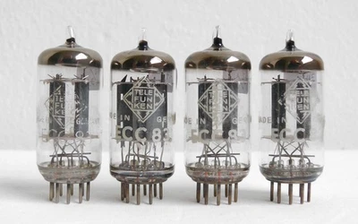 4 TESTED TUBES ECC83 12AX7 TELEFUNKEN RIBBED PLATES WITH 17MM LONG PLATES    - Image 1 of 2