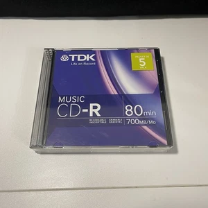 TDK 80-Minute CD-R Discs (5-Pack) Slim Case 700MB Music CD-R Life on Record - Picture 1 of 3