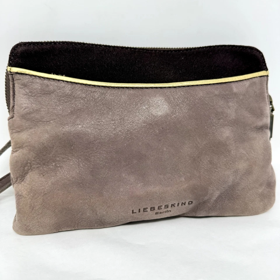 Liebeskind Berlin Crossbody Shoulder Flat Bag Purse Taupe Pouch Leather Suede Foto 1 de 4