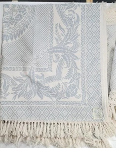 Vgt Goodwin Weavers Blue Ivory Fringe Tapestry Throw Blanket 56 x 48 2 Pillow - Picture 1 of 20