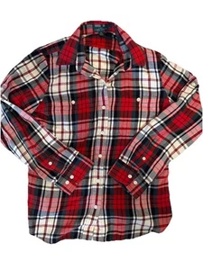 LRL Lauren Ralph Lauren Flannel Button Long Sleeve Shirt Women M Red Plaid - Picture 1 of 8