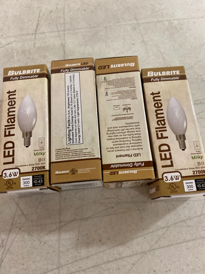 Bulbrite Pack of (4) Dimmable Milky Filament CA10 Candelabra - Image 1 of 1
