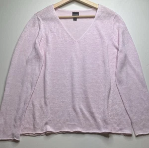 Suéter Eileen Fisher de lino con cuello en V para mujer talla L tejido rosa polvoriento - Imagen 1 de 6