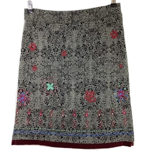 White Stuff Grey Multicoloured Velvet Trim Embroidered Skirt UK 8 - Picture 1 of 8
