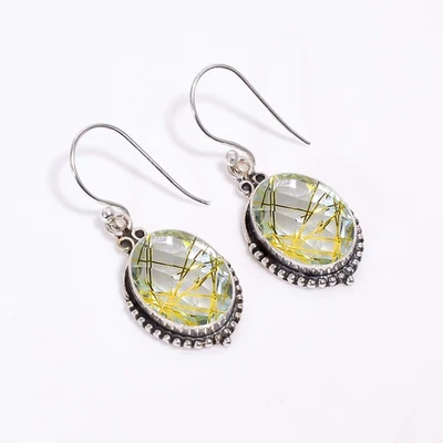 Golden Rutilated Quartz 925 Sterling Silver Earring, Christmas Gift, E135637 - Image 1 of 4
