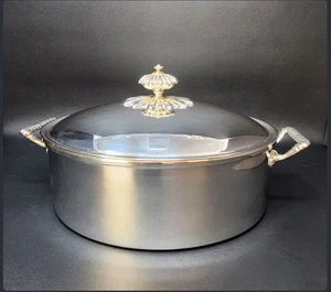 Neiman Marcus Silberplatte rund Servier Chafing Dish Schüssel & Deckel Elegance - Bild 1 von 14