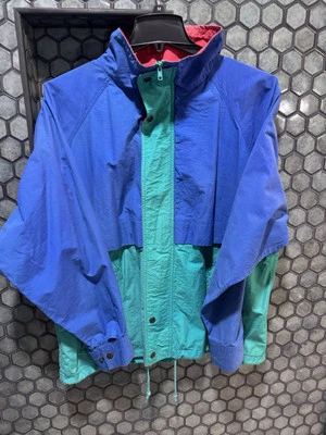 Cortavientos vintage años 80 Izod verde cremallera completa para hombre bloque de color grande azul rojo verde azulado Foto 1 de 4