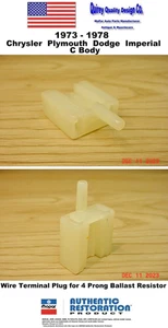 1973 78 Chrysler C Body 4 Prong Ballast Resistor Terminal Plug 3588525 MoPar USA - Picture 1 of 2