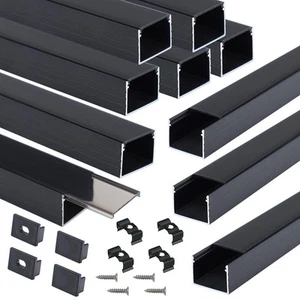 10Pack 6.6FT/2M Plus-Size LED Channel Black LED Strip Diffuser Channel with T... - Picture 1 of 8