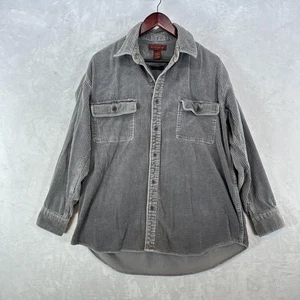 Vintage Khaki Safari Hemd Herren L Grau Cord Knopfleiste Tasche Sonne Verblasst - Bild 1 von 13