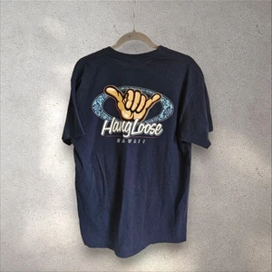Camiseta vintage para hombre Hawaii Location Y2K talla mediana azul marino deletreada impresión trasera - Imagen 1 de 5