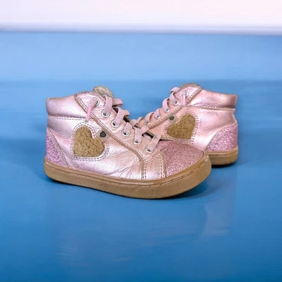 Old Soles Glam Heart Pink Metallic Leather Toddler Sneakers, Size 25 EU/ 9 US - Image 1 of 4