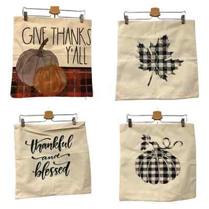 Set of 4 FALL theme checkered print 16" pillow cases covers pumpkin patch - Picture 1 of 5