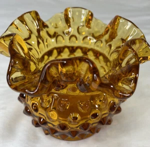 Jarrón Fenton ámbar miel Hobnail vidrio miniatura florero cuenco doble prensado 3" - Imagen 1 de 6