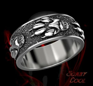 New Wolf Paw Print Track Nordic Mythology Viking Celtic Silver Mens Ring - Picture 1 of 2