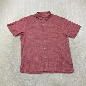 Tommy Bahama Mens Size L Coral Red White Print 100% Silk Button Up Shirt - Picture 1 of 11