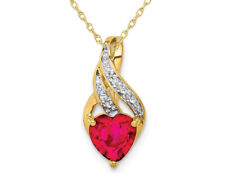 1.15 quilates (quilates rubí creado) De Oro Amarillo 14K Collar Colgante de corazón