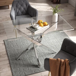 120cm Clear Glass Dining Table Modern Kitchen Furniture Dinner Table PU Chairs - Picture 1 of 16