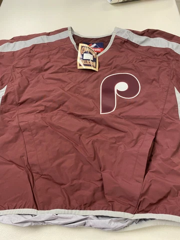 PHILADELPHIA PHILLIES MAJESTIC MLB SHORT SLEEVE RAIN RESISTANT PULLOVER MAROON Cover