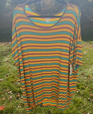 Top túnica para mujer LuLaRoe Irma talla XL RAYAS dorado verde rosa marrón nuevo con etiquetas Foto 1 de 4