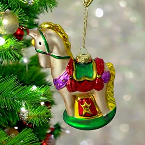 Christmas Hanging Ornament Carousel Circus Horse Glass Blown Mold Colorful - Picture 1 of 5