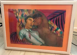 Luis VALUI Castellanos Aquarell Gemälde Bi-Rassische Liebhaber/Paar mit Akt Frau - Bild 1 von 5
