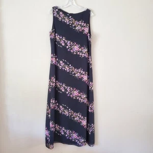 Vintage Y2K Jones New York black and Purple  floral print silk maxi dress 12 - Picture 1 of 6