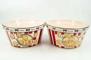 Set of Two Kitchen Prep 101 Tabletops mmm...Pop.. Ceramic Popcorn Serving Bowls - Picture 1 of 7
