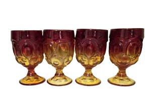 Vtg Moon & Stars Amberina 4 Water Goblets 6" Tall L.E. Smith Cadmium Glow - Picture 1 of 4