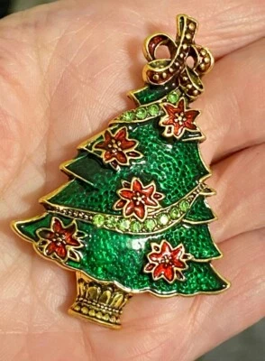 Broche Árbol de Navidad Verde Esmaltado con Flores Caja Incluida Foto 1 de 4