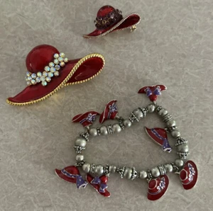 Vintage  Estate Red Hat Society Enamel Lot of 3 (J9) - Picture 1 of 10