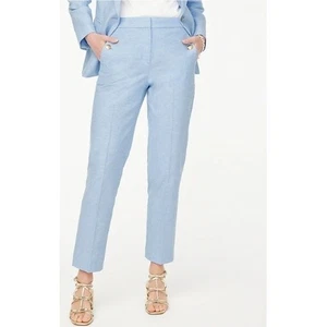 Pantalone abito J Crew Sailor misto lino cropped dettaglio bottoni oro taglia 2 blu nuovo con etichette - Foto 1 di 12